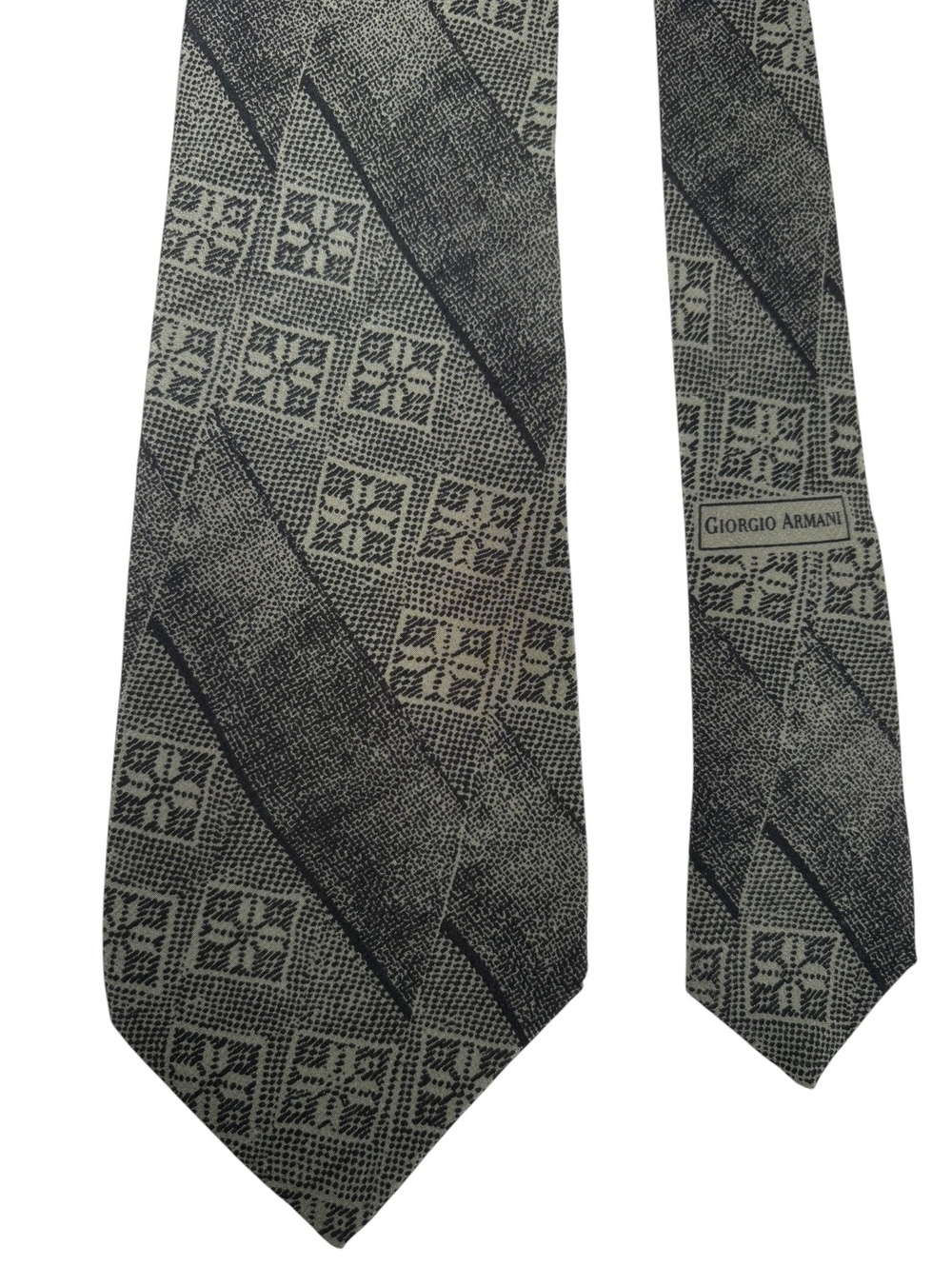 Giorgio Armani Silk Gray Striped Geometric Medallion Vintage Made in Italy Tie